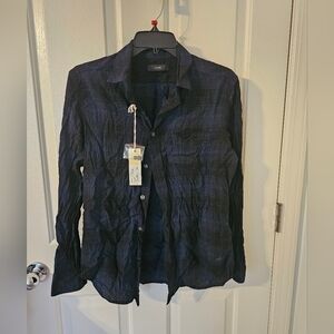 Diesel Mens NWT Black And Blue Button Down 100% Viscose Size S